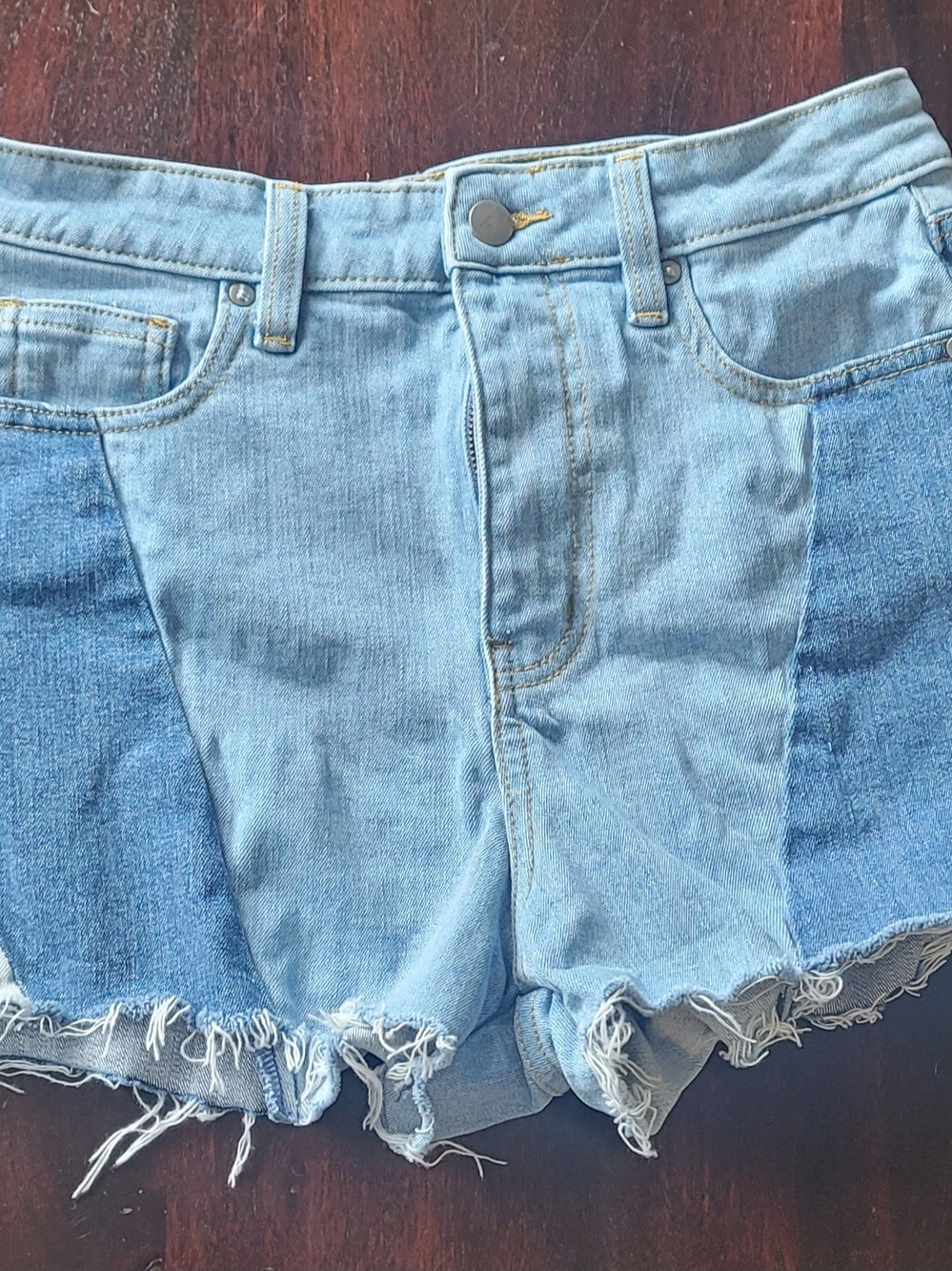 Fashion Nova Light Blue Patchwork Denim Cutoff Shorts